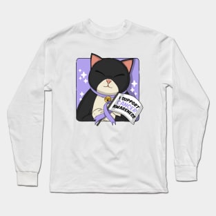 Tuxedo Cat Support Cancer Awareness Long Sleeve T-Shirt